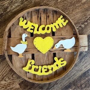 Yellow "Welcome Friends" Farmhouse Wall Decor with Ducks